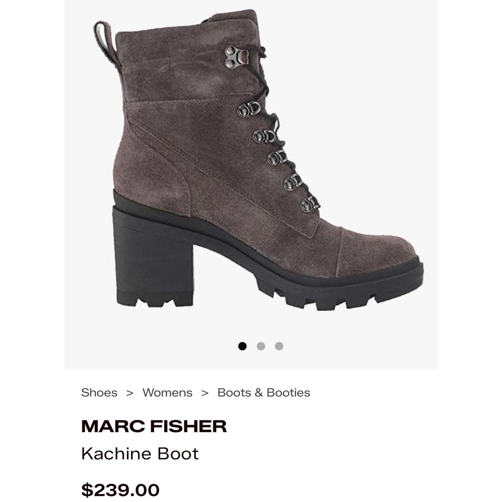 Marc Fisher LTD Kachine Suede Lace Up Lug Sole Block Heel Hiking‎ Boots Grey 5.5